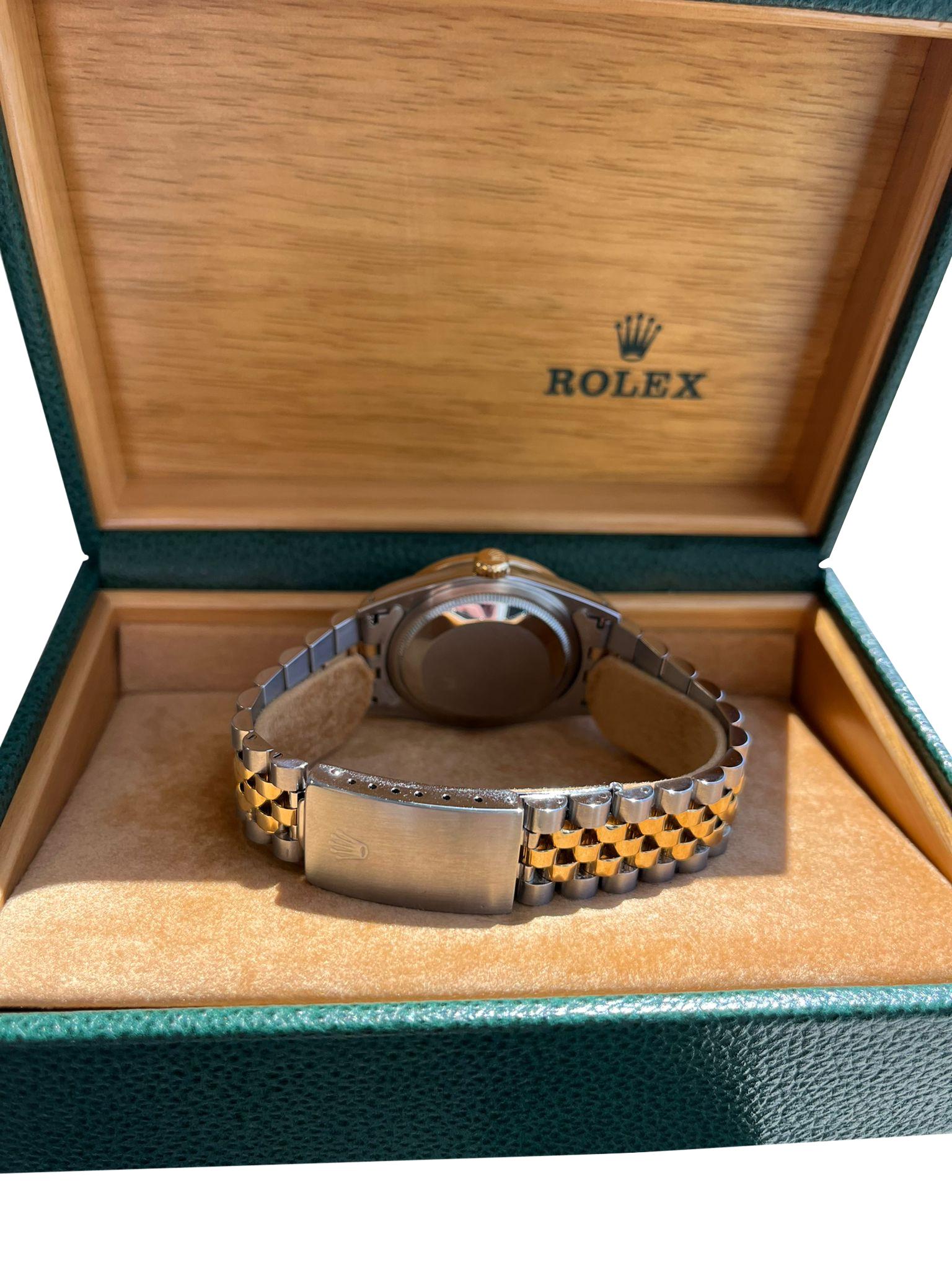Rolex Datejust 36mm Black Dial 18K Yellow Gold Custom Diamond Bezel Watch 16233 In Good Condition For Sale In Aventura, FL
