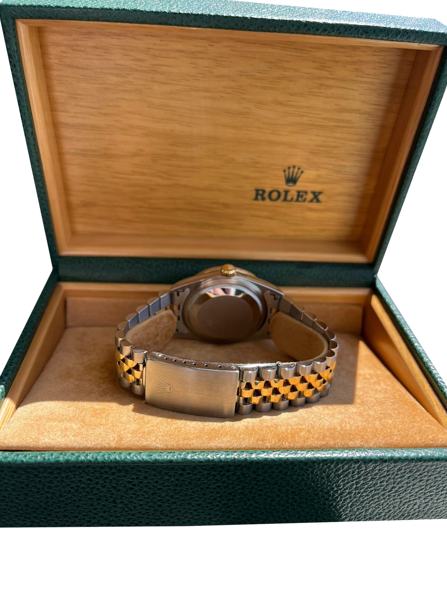 Women's or Men's Rolex Datejust 36mm Black Dial 18K Yellow Gold Custom Diamond Bezel Watch 16233 For Sale