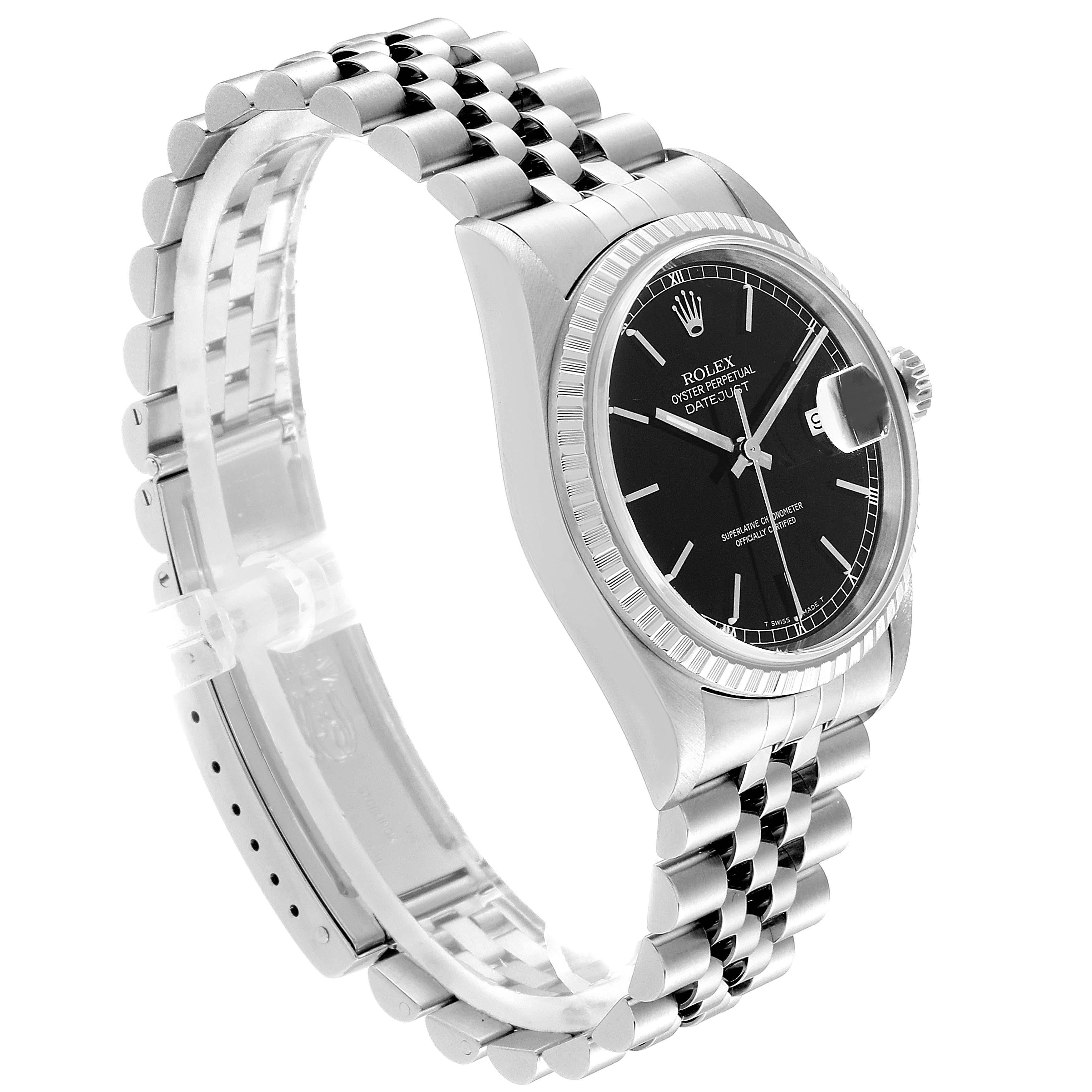 Rolex Datejust Black Dial Jubilee Bracelet Steel Men's Watch 16220 In Excellent Condition For Sale In Atlanta, GA