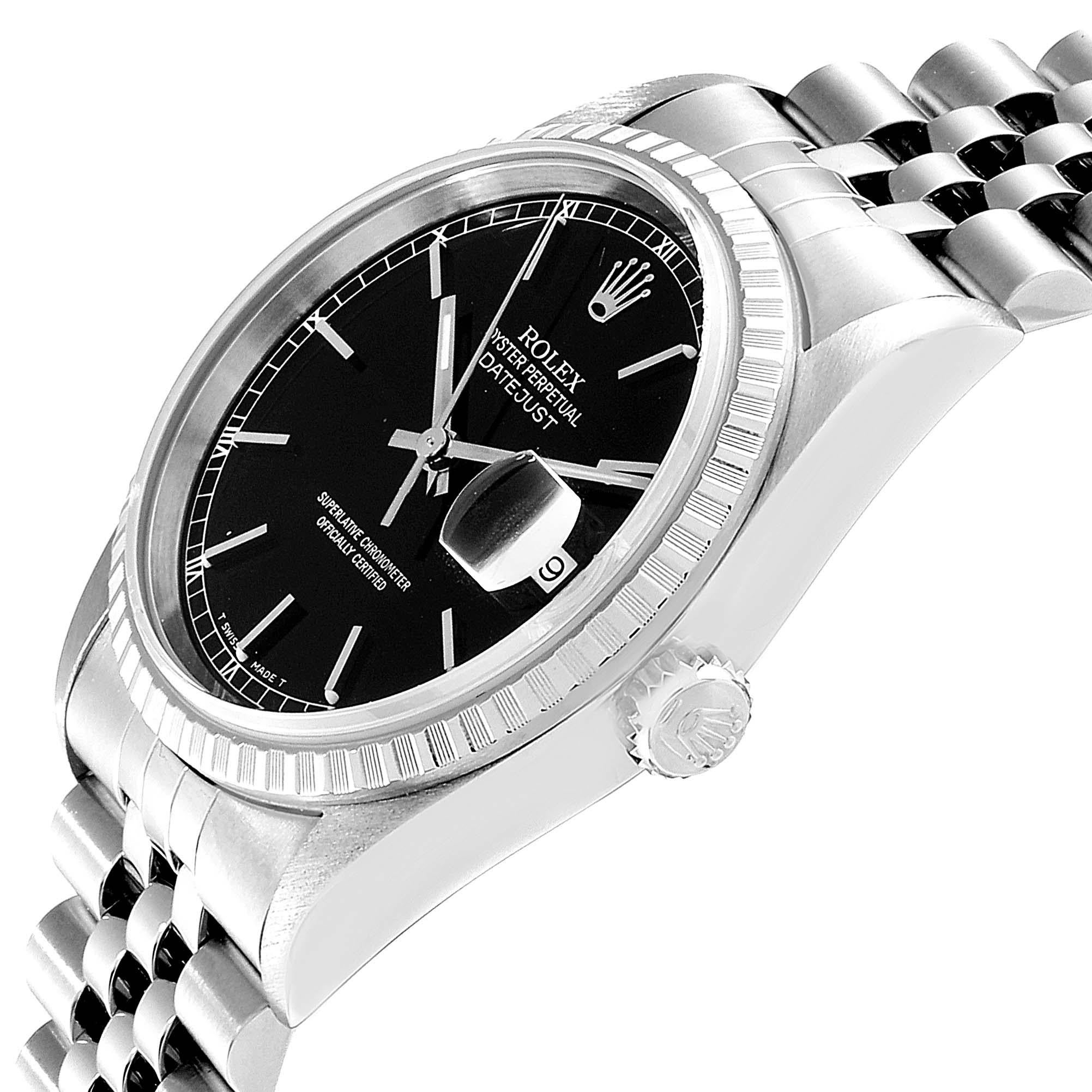 Rolex Datejust Black Dial Jubilee Bracelet Steel Men's Watch 16220 For Sale 2