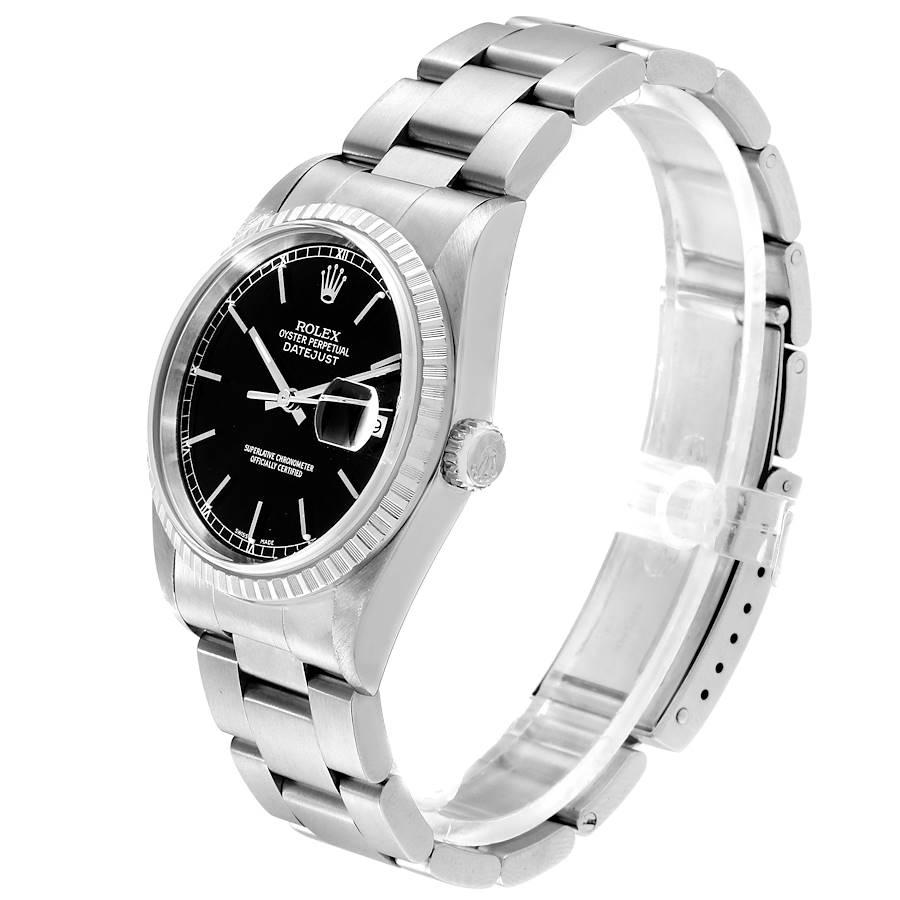 Rolex Datejust Black Dial Oyster Bracelet Steel Men's Watch 16220 Box Papers 1
