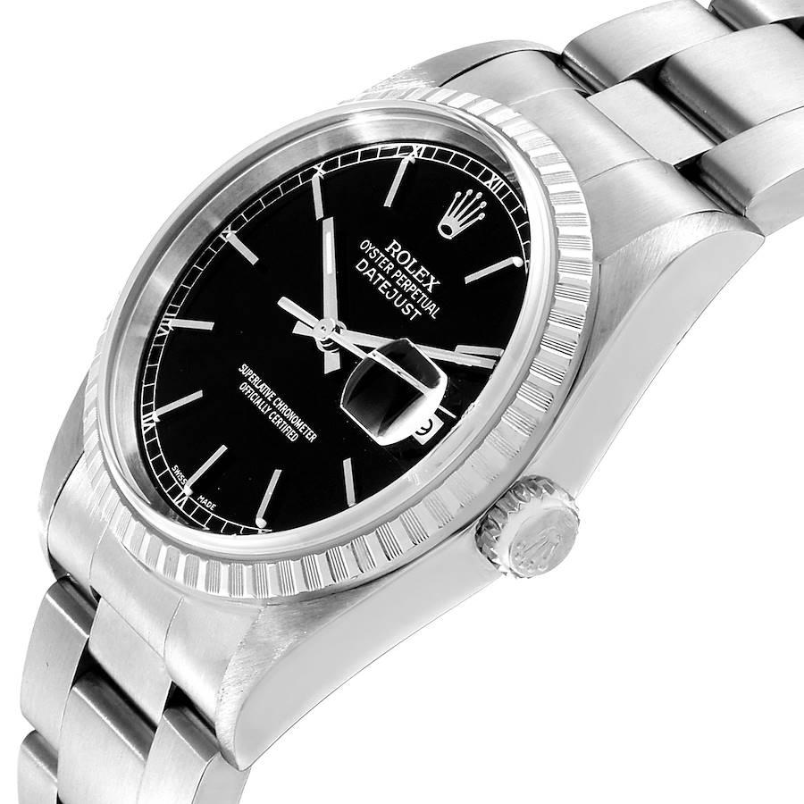 Rolex Datejust Black Dial Oyster Bracelet Steel Men's Watch 16220 Box Papers 2