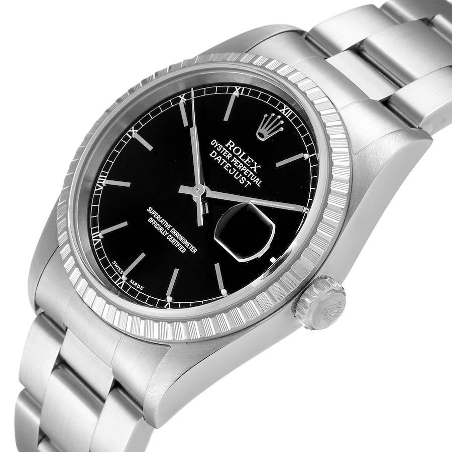 Rolex Datejust Black Dial Oyster Bracelet Steel Mens Watch 16220 For Sale 1