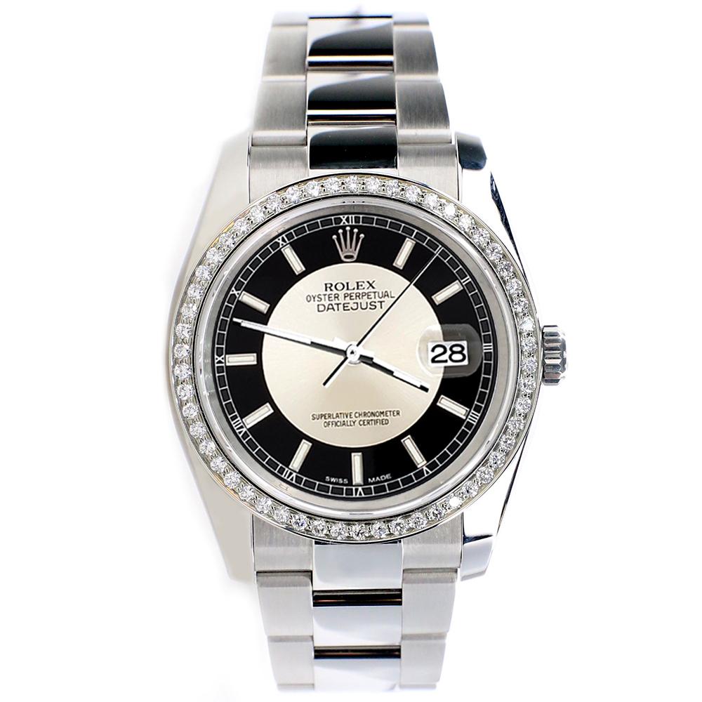 Rolex Datejust 36mm Stainless Steel oyster Watch, ref #116200. Factory black/silver 
