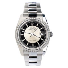 Rolex Datejust 36MM Black/Silver "Bullseye" Stick Watch with Custom Bezel 116200