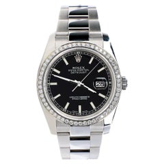 Rolex Datejust 36MM Black Stick Dial Watch with Custom Diamond Bezel 116200