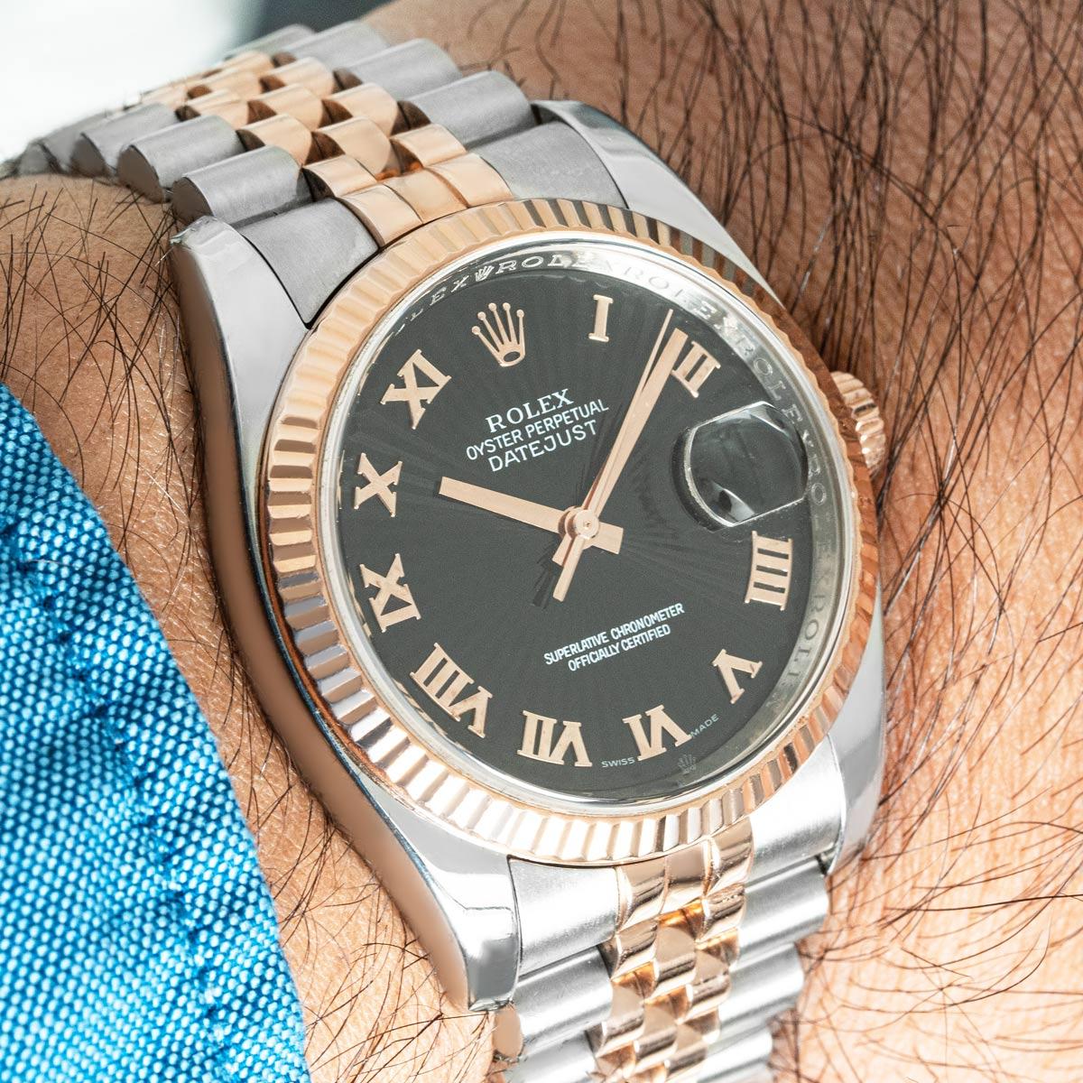 Rolex Datejust 36mm Black Sunbeam Dial 116231 For Sale 4