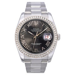 Rolex Datejust 36mm Black Textured Roman Dial and Diamond Bezel Watch Ref 116200