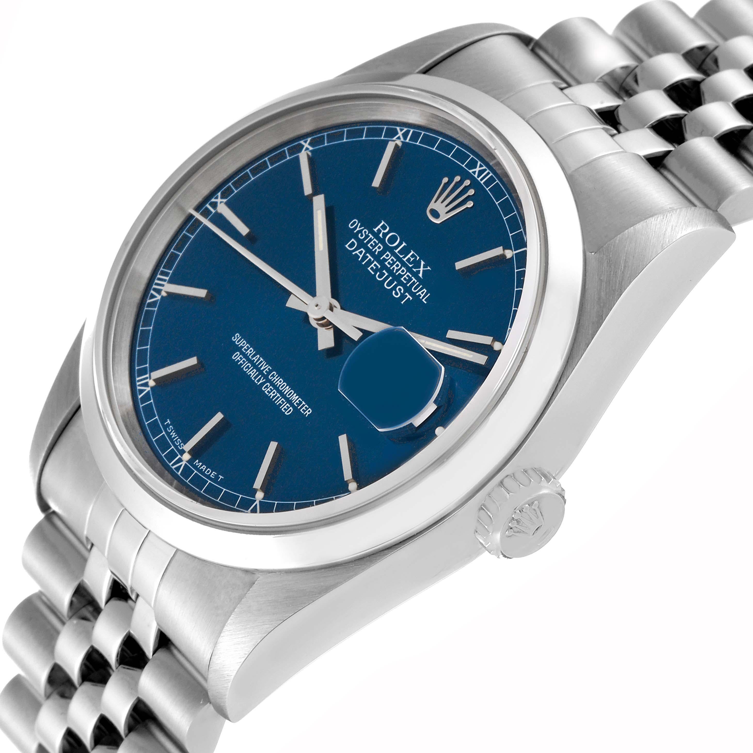 Rolex Datejust 36mm Blue Dial Smooth Bezel Steel Mens Watch 16200 Box Papers 1