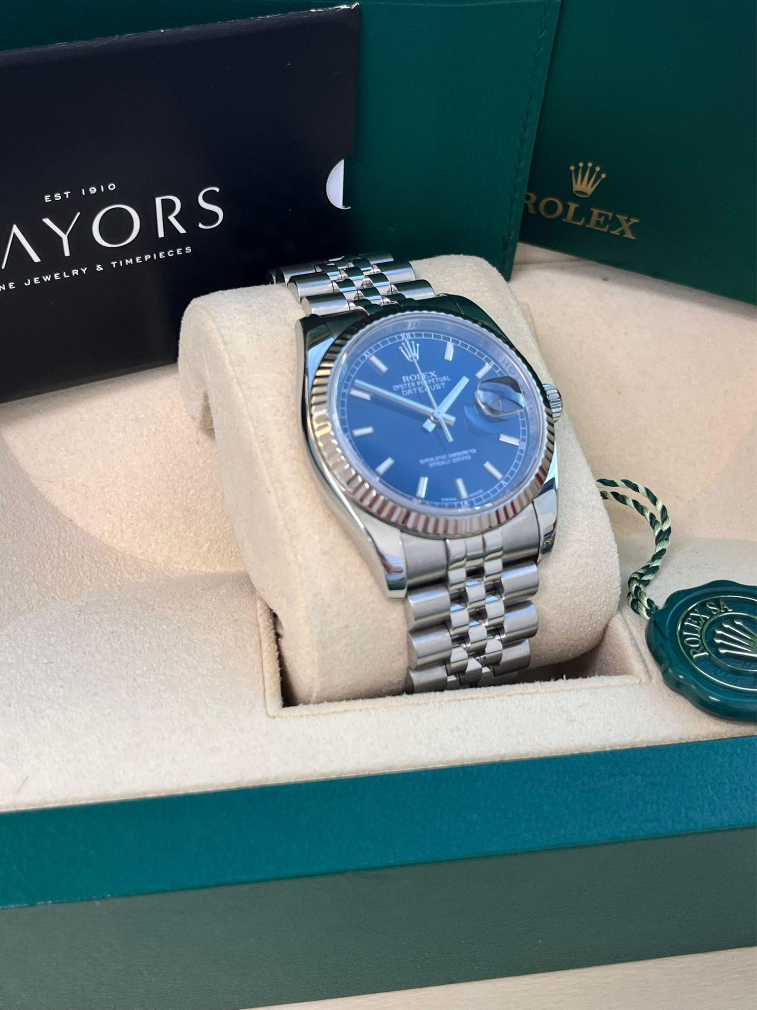 Reloj de caballero Rolex Datejust 36 mm Esfera índice azul Acero Oro blanco Jubilee 116234 en venta 1
