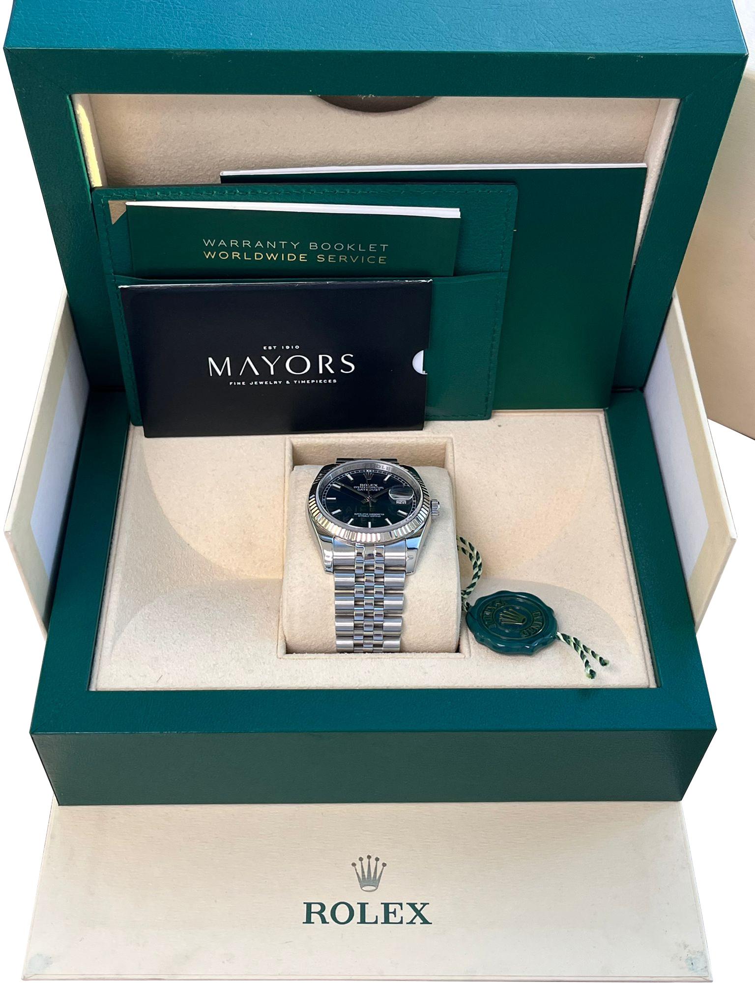 Reloj de caballero Rolex Datejust 36 mm Esfera índice azul Acero Oro blanco Jubilee 116234 en venta 4