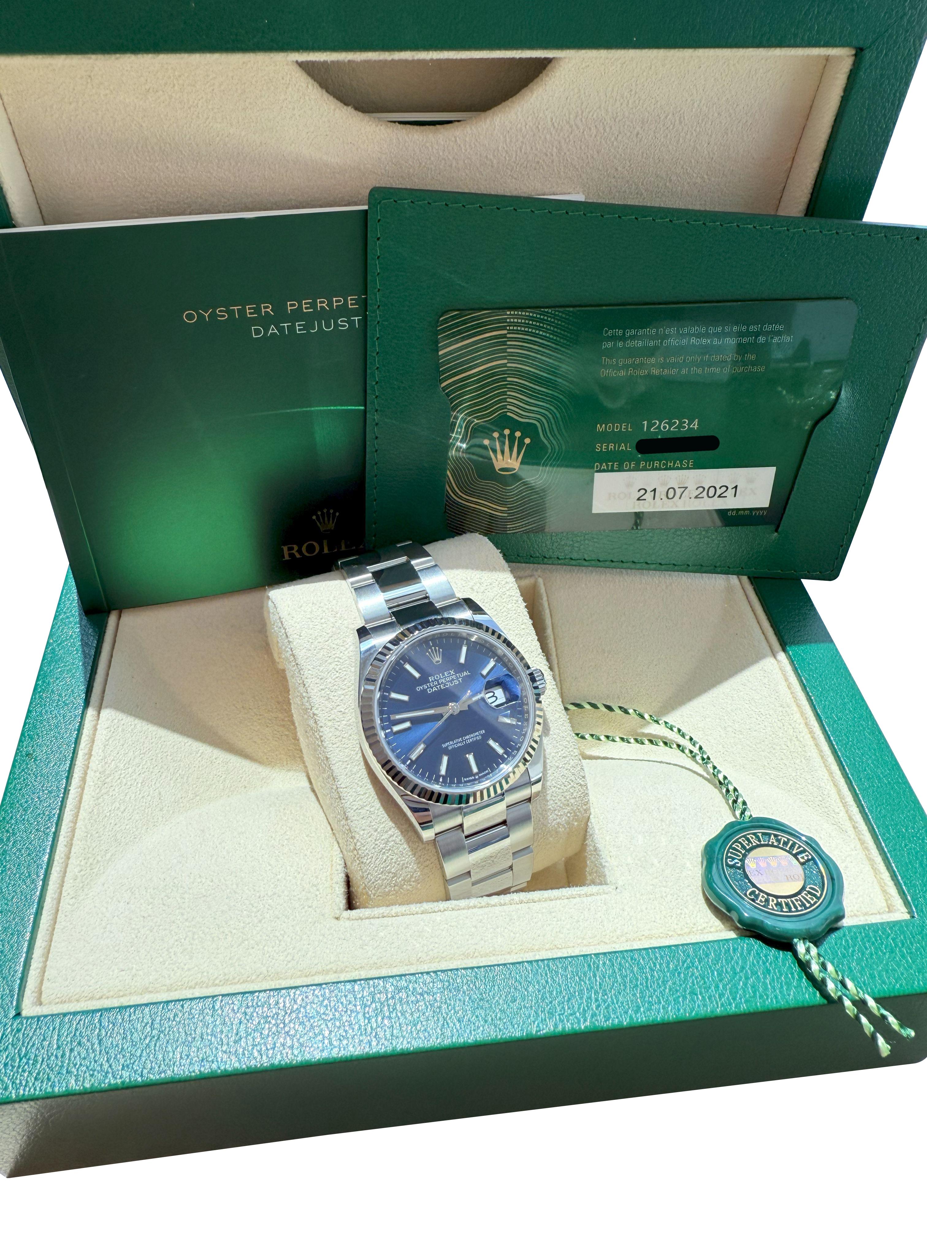 Rolex Datejust 36mm Blue Index Dial White Gold OysterSteel Bracelet Watch 126234 For Sale 6