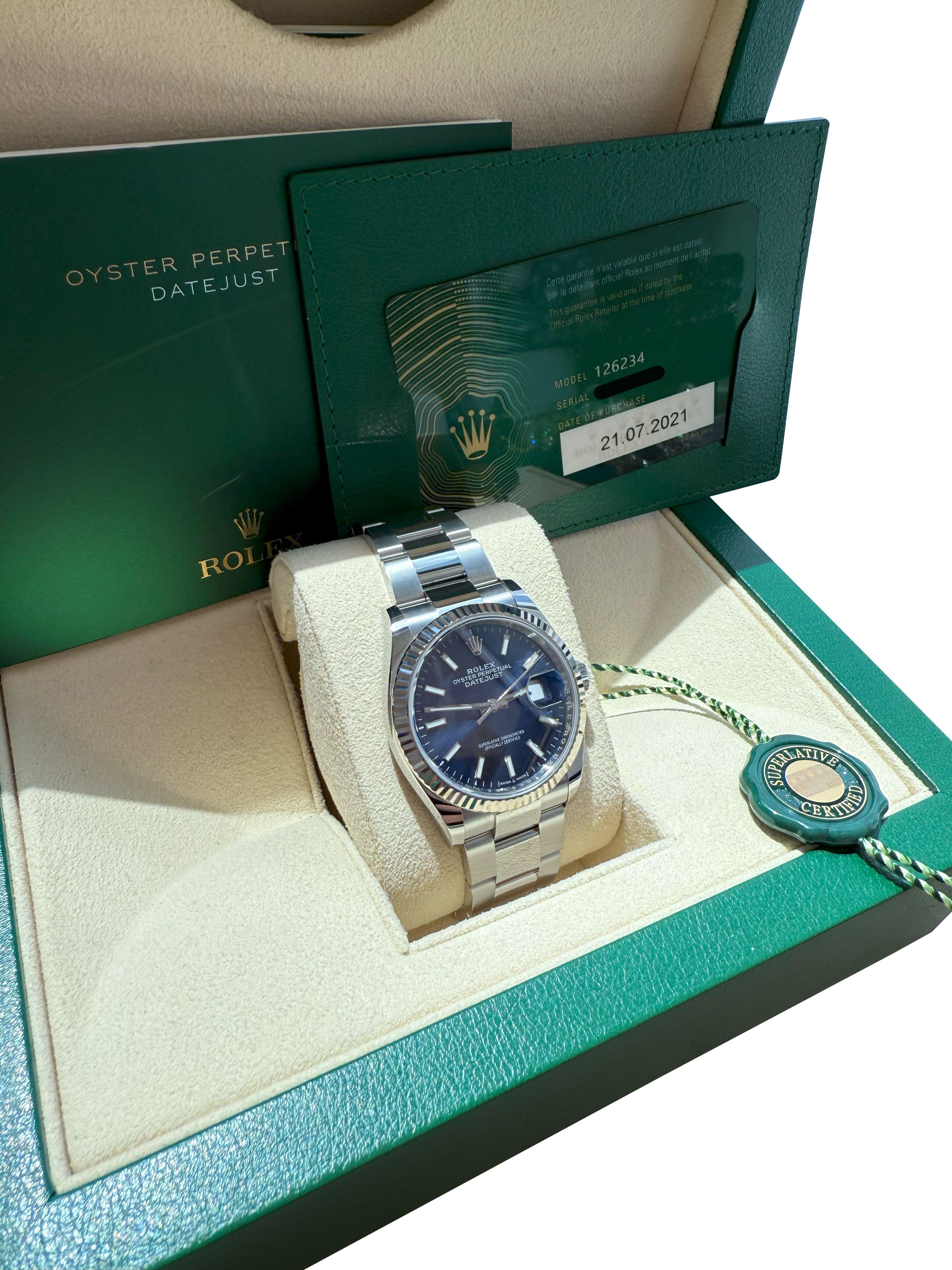 Rolex Datejust 36mm Blue Index Dial White Gold OysterSteel Bracelet Watch 126234 For Sale 8