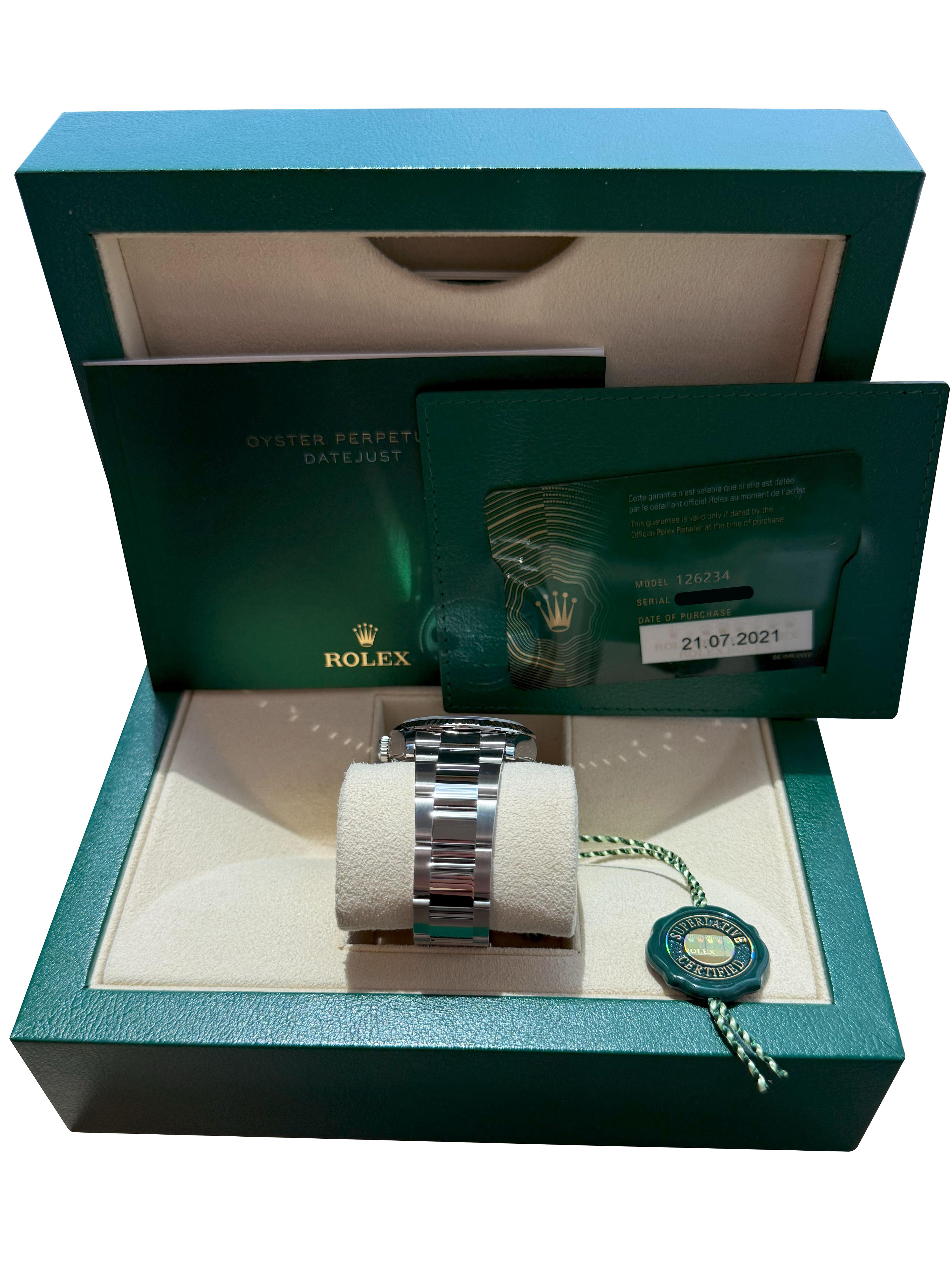 Rolex Datejust 36mm Blue Index Dial White Gold OysterSteel Bracelet Watch 126234 For Sale 12
