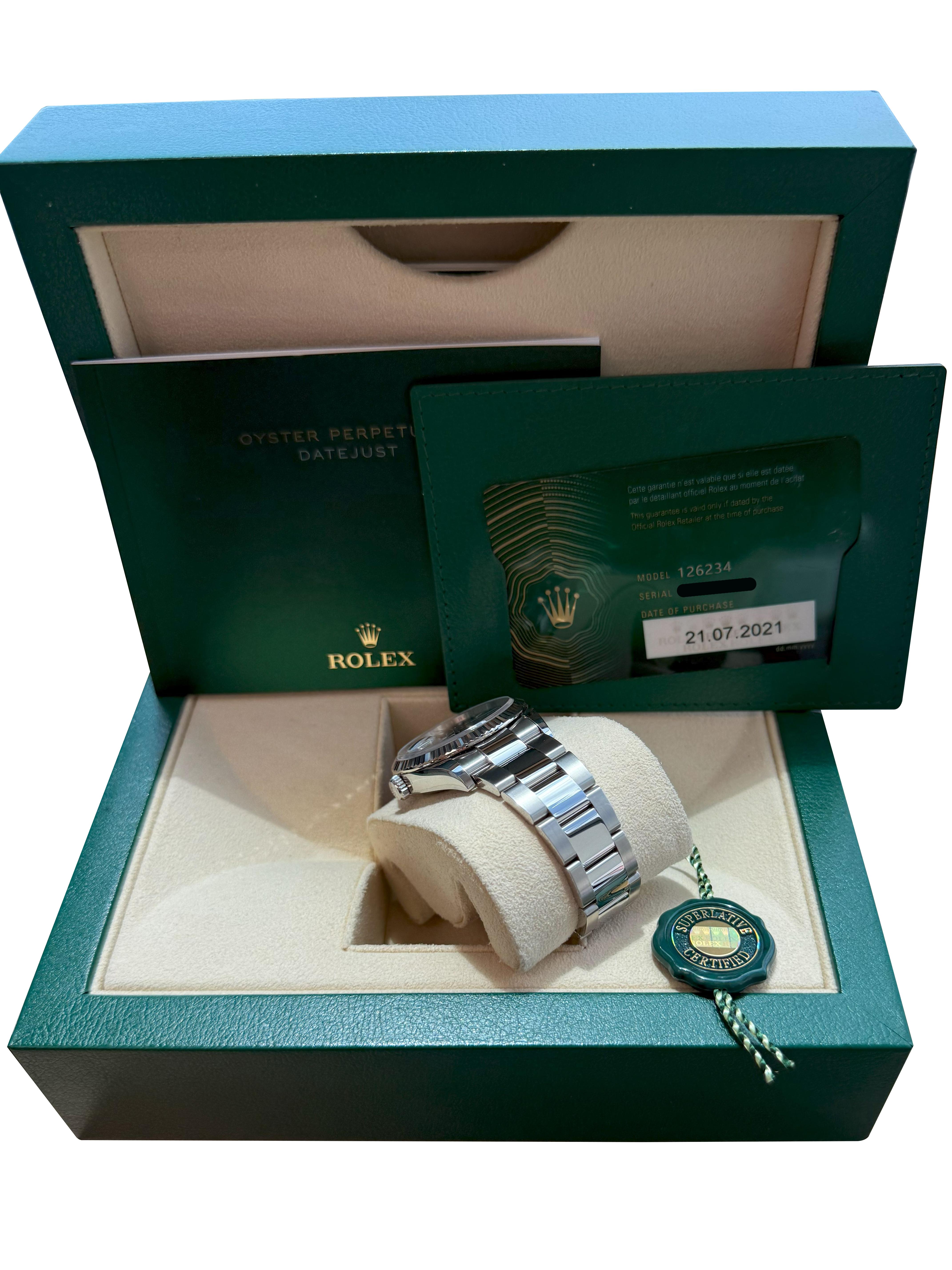 Rolex Datejust 36mm Blue Index Dial White Gold OysterSteel Bracelet Watch 126234 For Sale 13