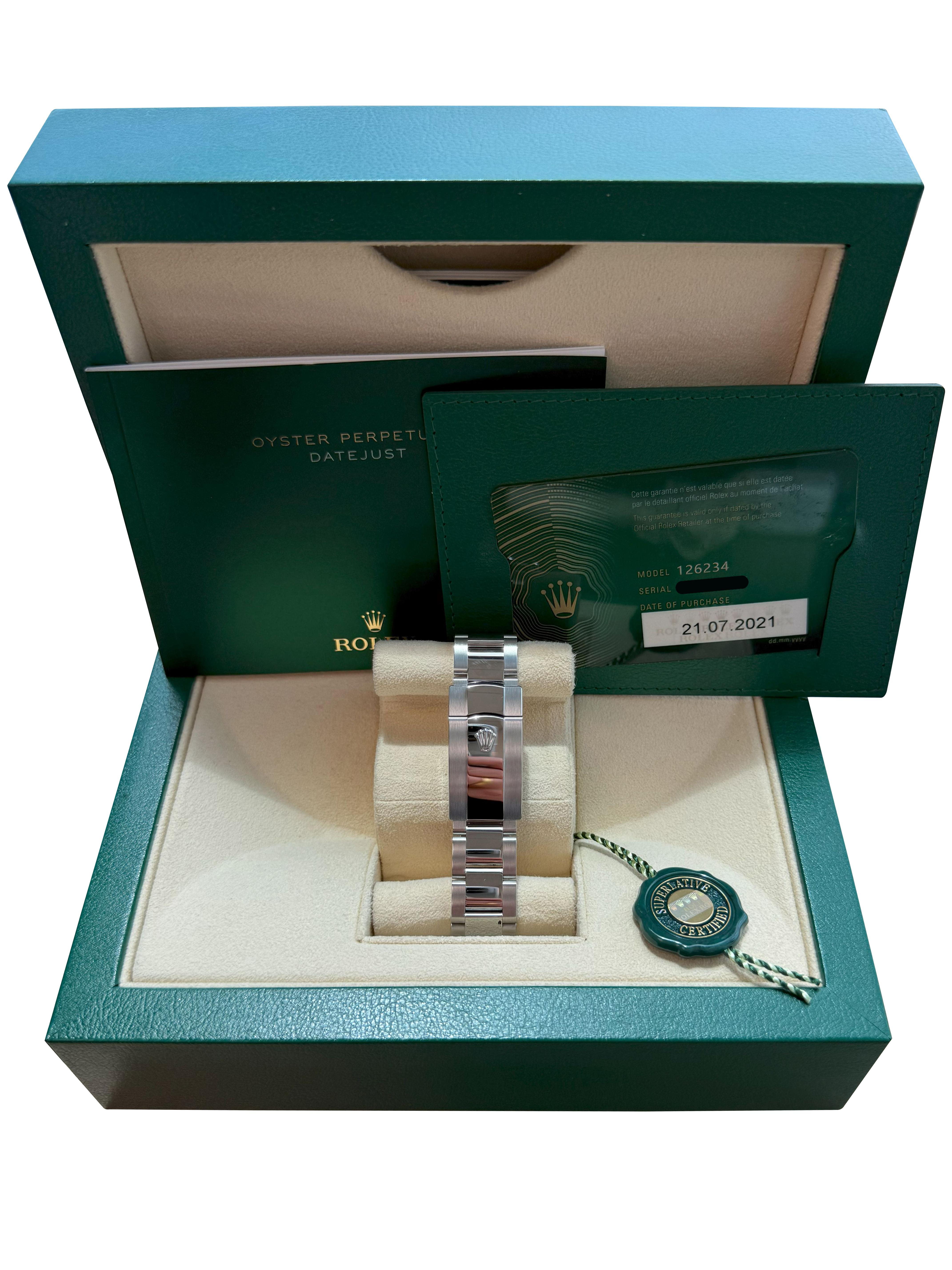 Rolex Datejust 36mm Blue Index Dial White Gold OysterSteel Bracelet Watch 126234 For Sale 14