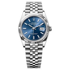 Rolex Datejust 36mm Bright Blue Gold Fluted Bezel Jubilee Bracelet Watch 126234