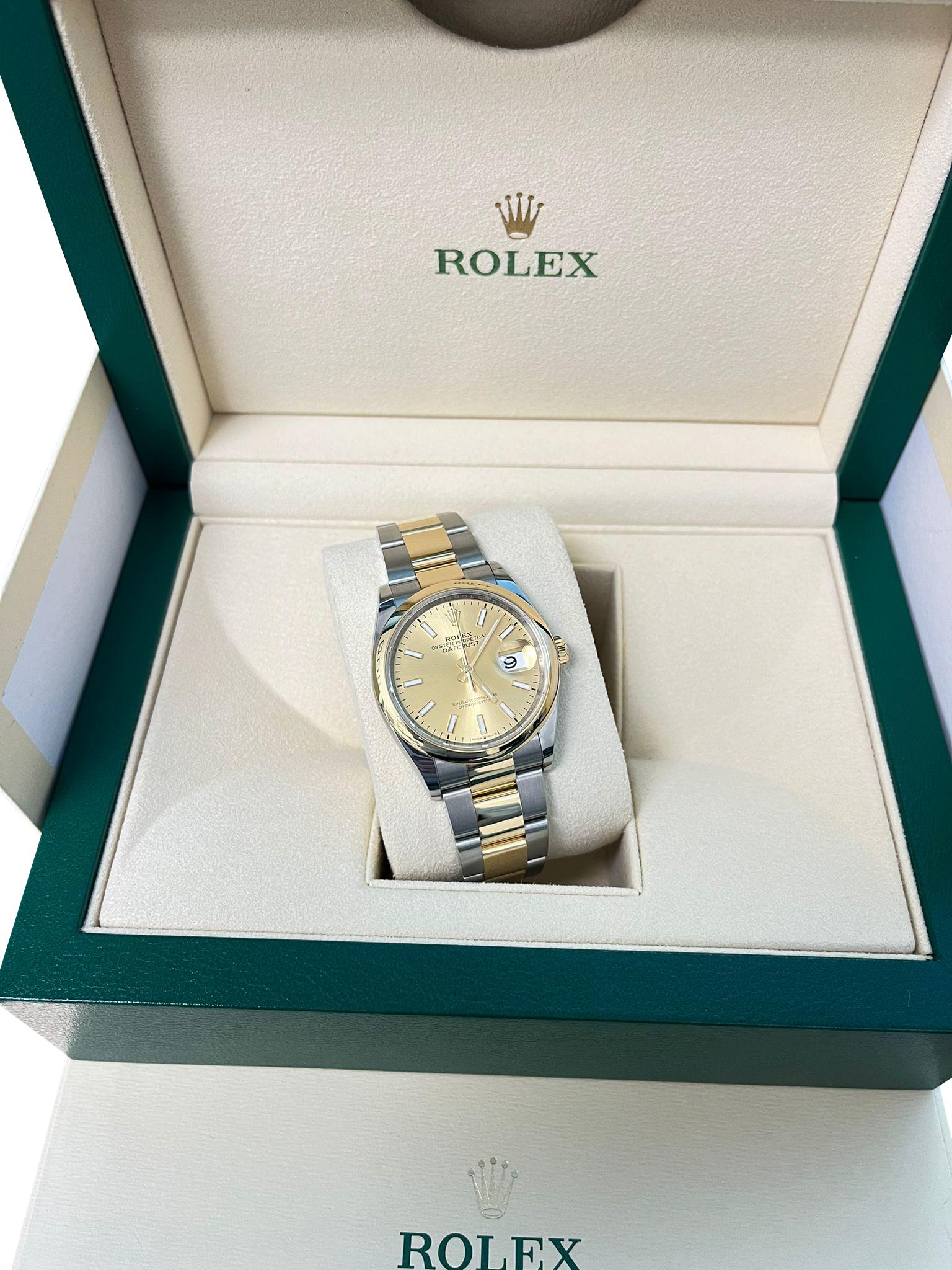 Rolex Datejust 36mm Champagne Dial Two-Tone Yellow Gold Oystersteel Watch 126203 Unisexe en vente