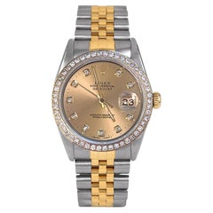 Rolex Datejust 36mm Champagne Diamond Dial Bezel Steel 18K Gold Watch 16013