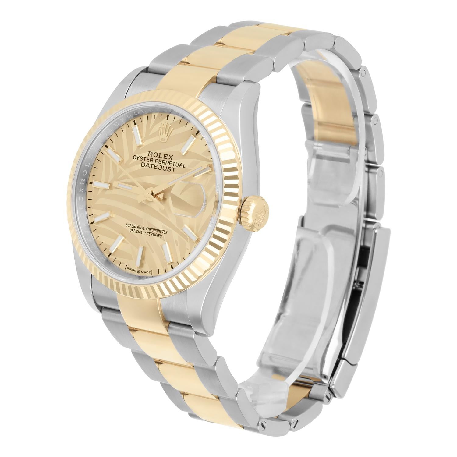 Rolex Datejust 36mm Champagne Palm Dial Oyster 126233, Unworn Watch Complete In New Condition In New York, NY