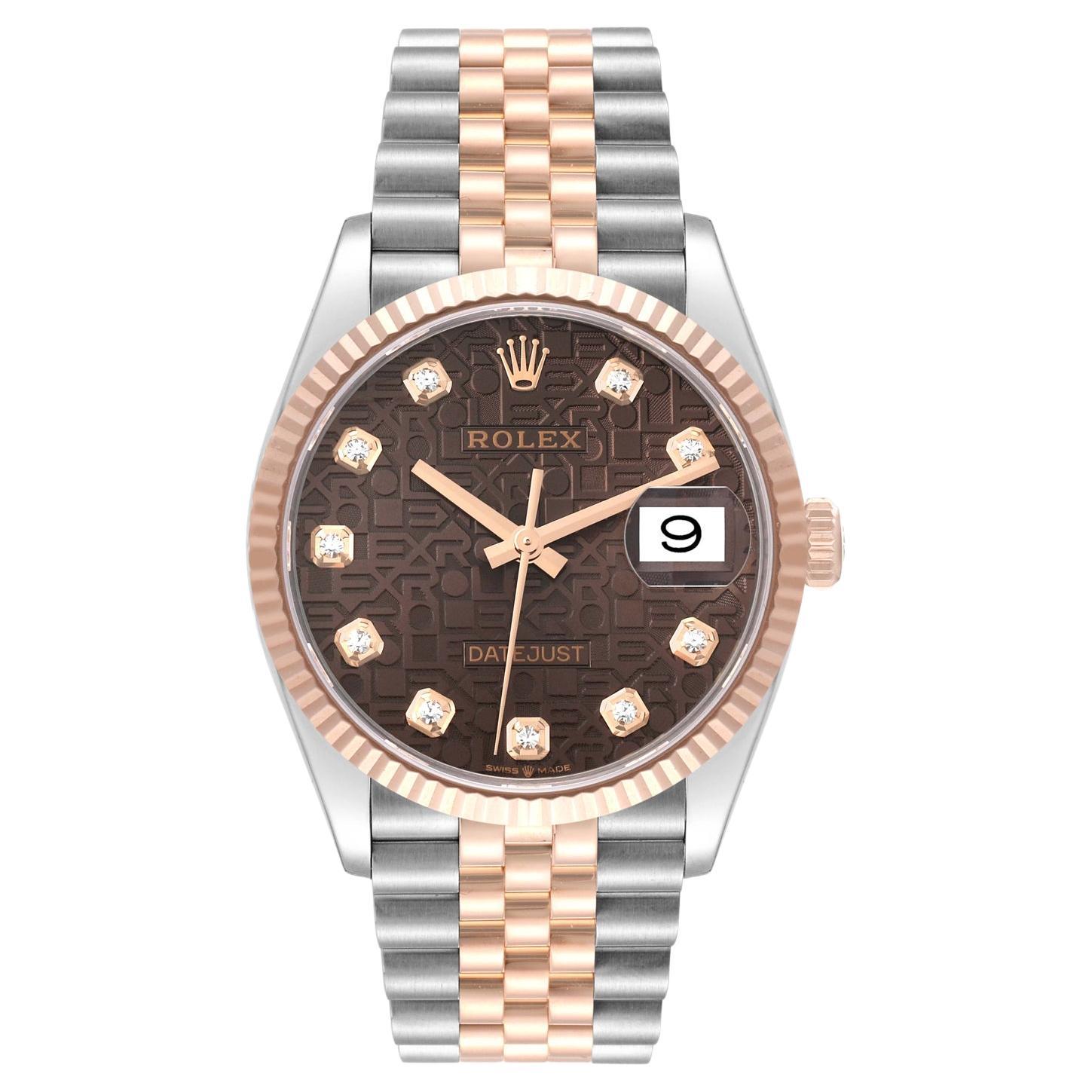 Rolex Datejust 36mm Chocolate Anniversary Steel Rose Gold Diamond Watch 126231 im Angebot