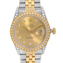 Rolex Datejust Custom Diamonds Champagne Dial Mens Automatic Watch 16013