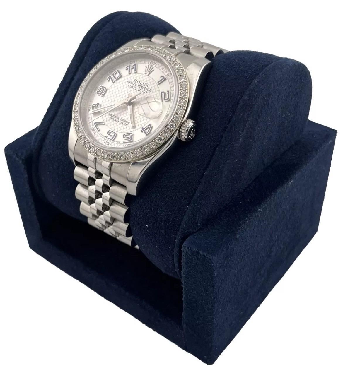 Rolex Datejust 36mm Diamond Bezel Concentric Silver Blue Dial Stainless Steel In Good Condition For Sale In Boca Raton, FL