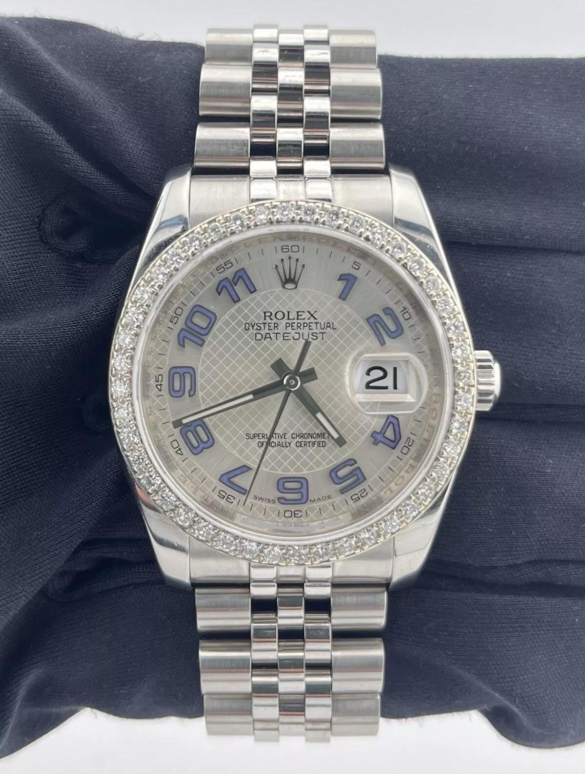 Rolex Datejust 36mm Diamond Bezel Concentric Silver Blue Dial Stainless Steel For Sale 2