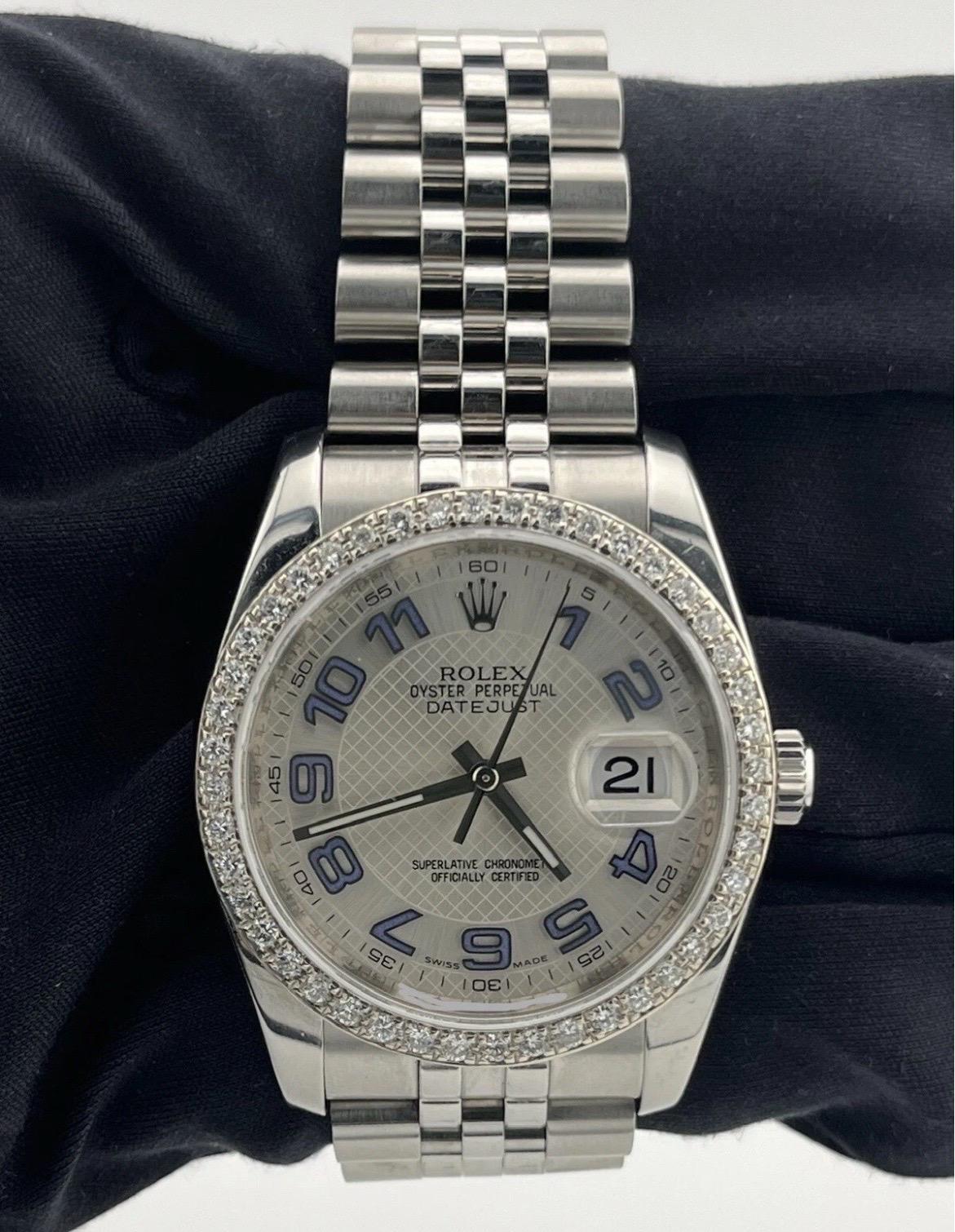 Rolex Datejust 36mm Diamond Bezel Concentric Silver Blue Dial Stainless Steel For Sale 3