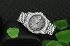 Rolex Datejust Diamond Bezel Grey Roman Dial Jubilee Watch