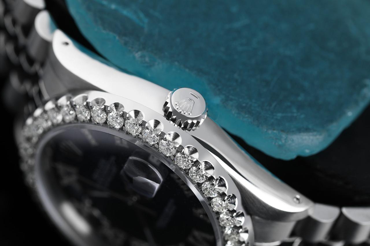 Rolex Datejust Jubiläumsarmband, Diamant-Lünette Marineblau Diamant-Zifferblatt römisches Zifferblatt (Rundschliff) im Angebot