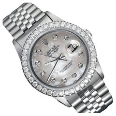 Retro Rolex Datejust Diamond Bezel White Mother of Pearl Diamond Dial Watch