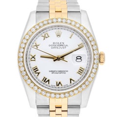 Rolex Datejust 36mm Gold/Steel 116233 Diamond Bezel White Roman Dial Jubilee