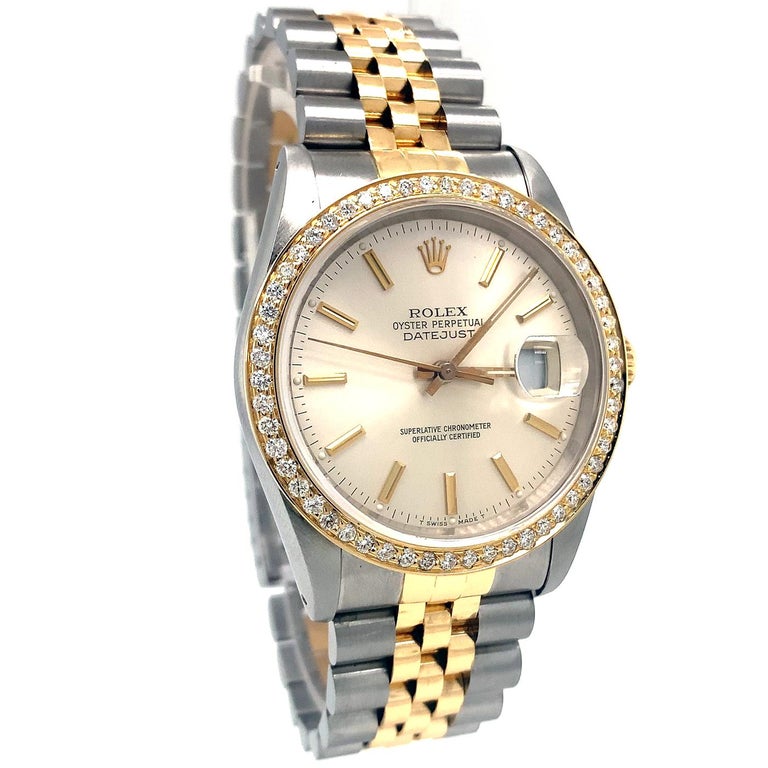 Round Cut Rolex Datejust Gold & Steel Automatic Men's Oyster Perpetual Watch 16233 For Sale