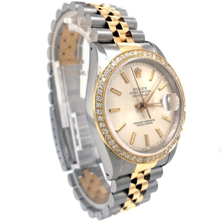 Rolex Datejust Gold & Steel Automatic Men's Oyster Perpetual Watch 16233 In Excellent Condition For Sale In Aventura, FL