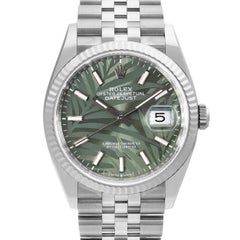 NEW Rolex Datejust 36mm Gold Steel Jubilee Green Palm Motif Dial Watch 126234