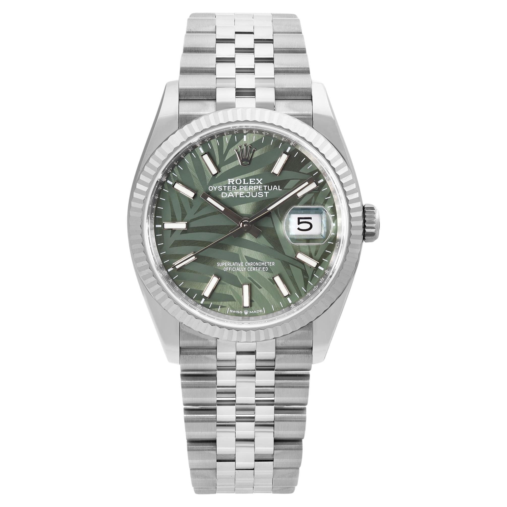 NEW Rolex Datejust 36mm Gold Steel Jubilee Green Palm Motif Dial Watch 126234