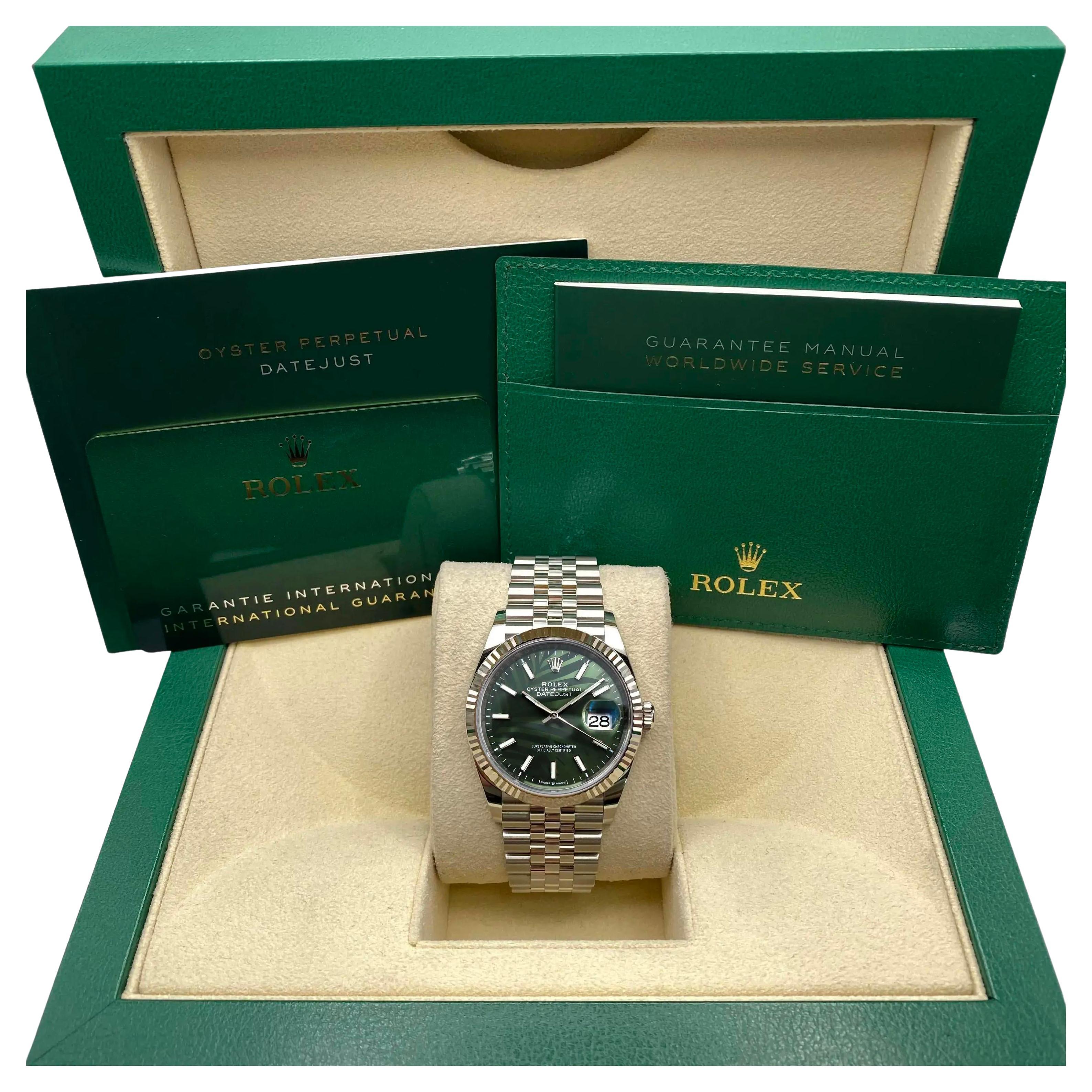 Rolex Datejust 36mm 126234 Gold Steel Jubilee Green Palm Motif Dial Watch B&P