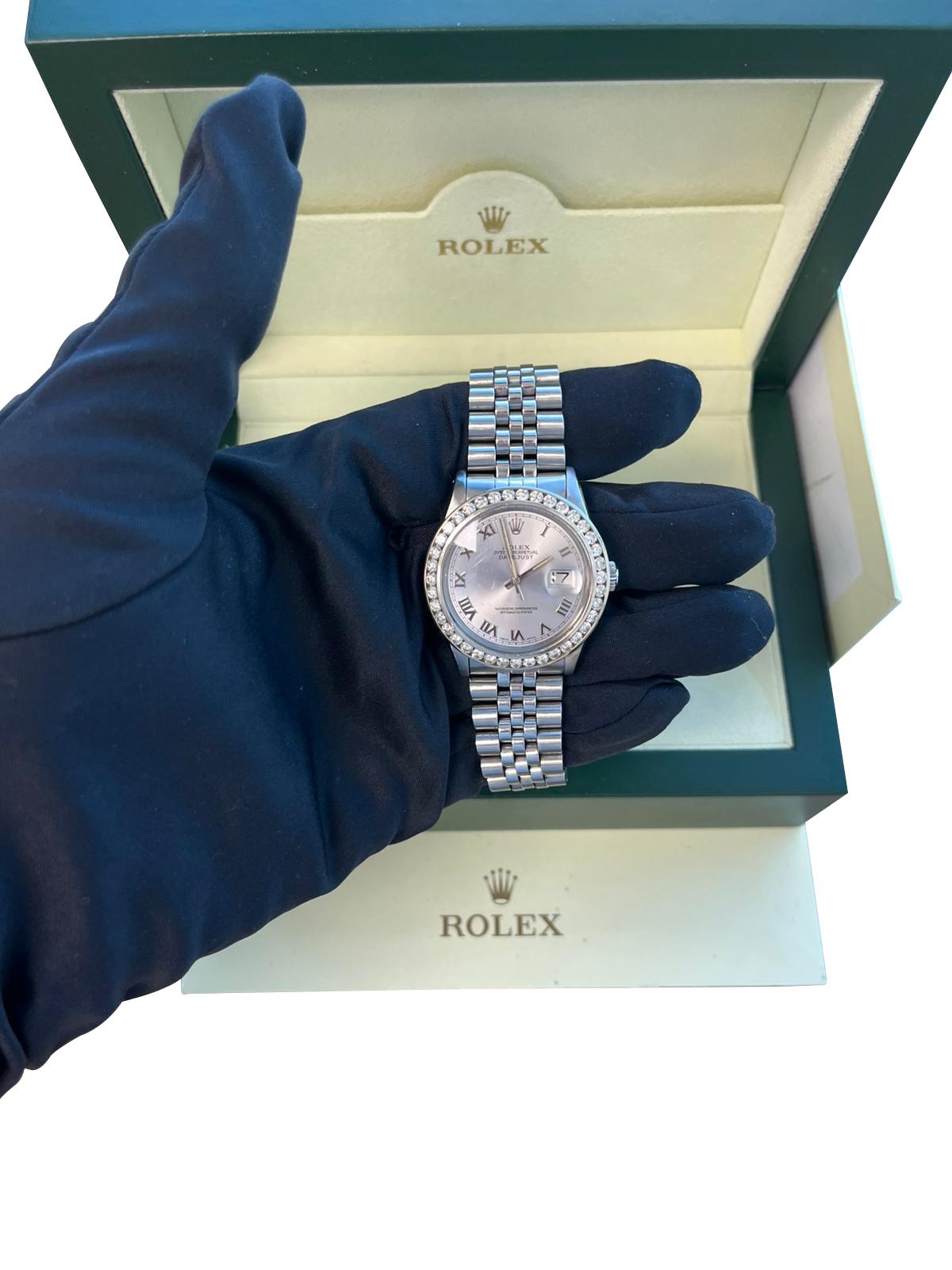Rolex Datejust 36mm Gold Steel Natural 2.5ct Diamond Bezel Jubilee Watch 16014 en vente 12