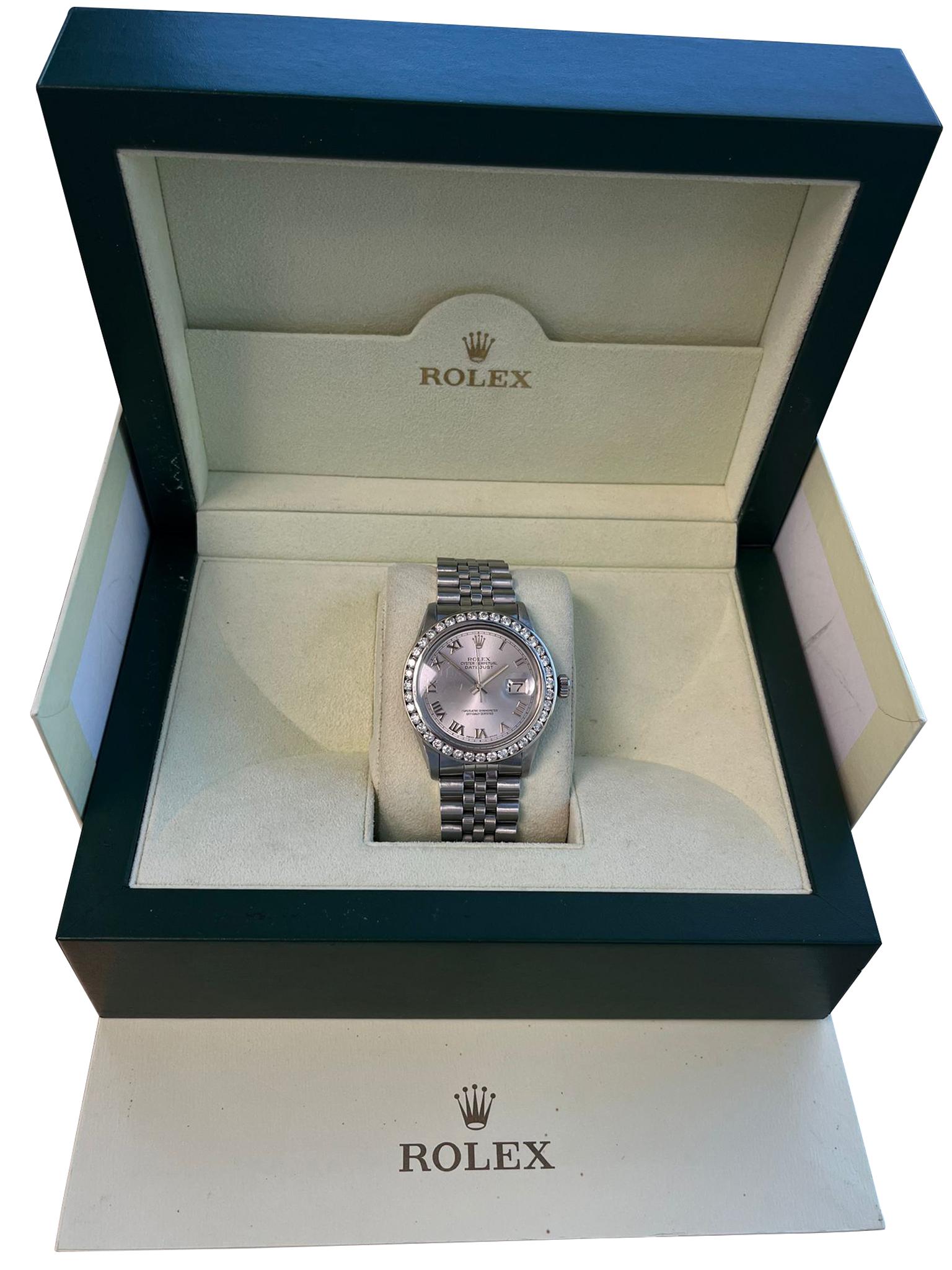 Moderniste Rolex Datejust 36mm Gold Steel Natural 2.5ct Diamond Bezel Jubilee Watch 16014 en vente