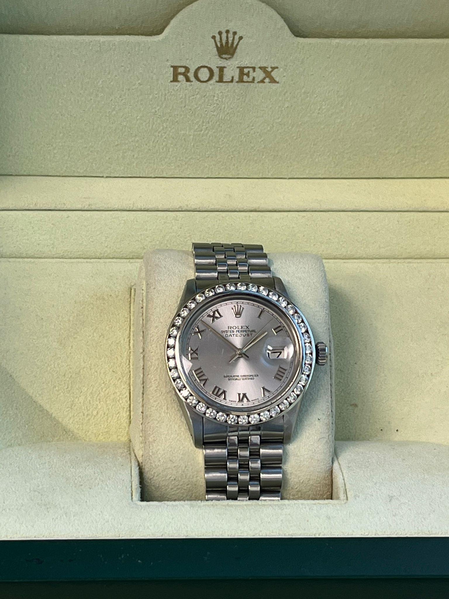 Taille ronde Rolex Datejust 36mm Gold Steel Natural 2.5ct Diamond Bezel Jubilee Watch 16014 en vente