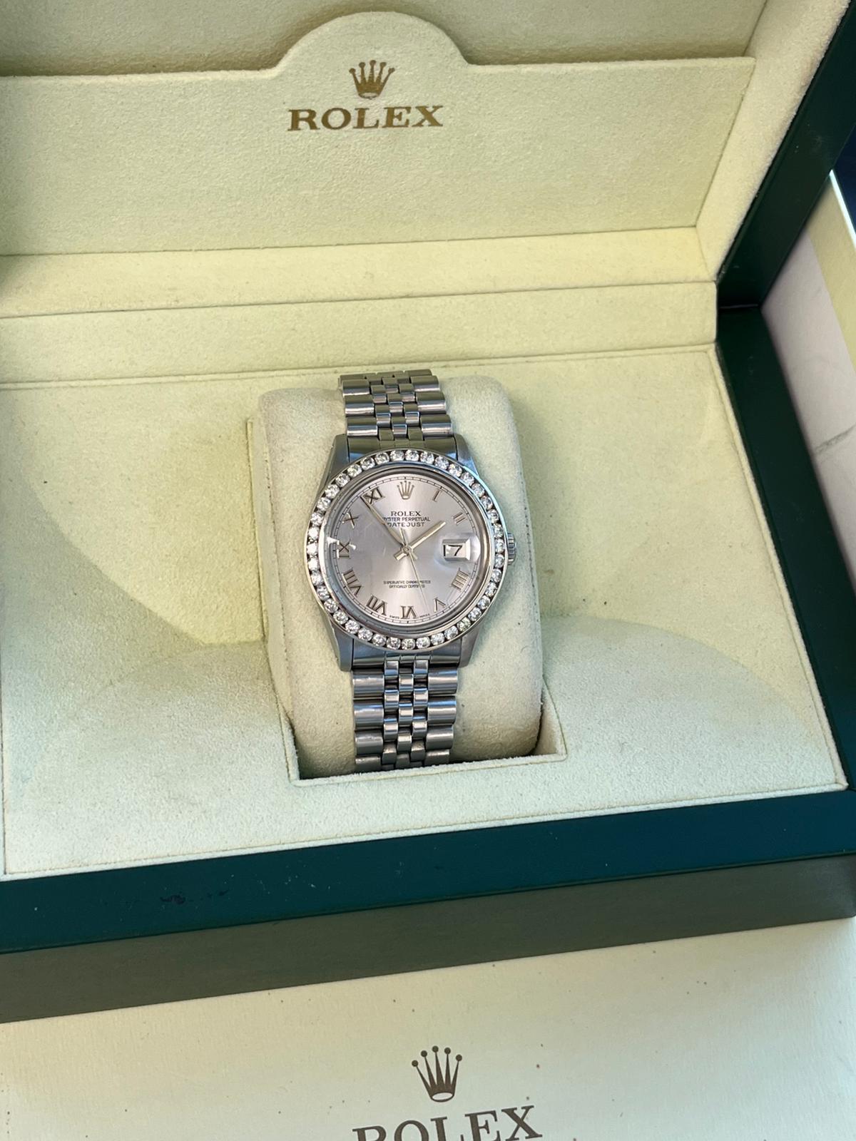 Rolex Datejust 36mm Gold Steel Natural 2.5ct Diamond Bezel Jubilee Watch 16014 Bon état - En vente à Aventura, FL