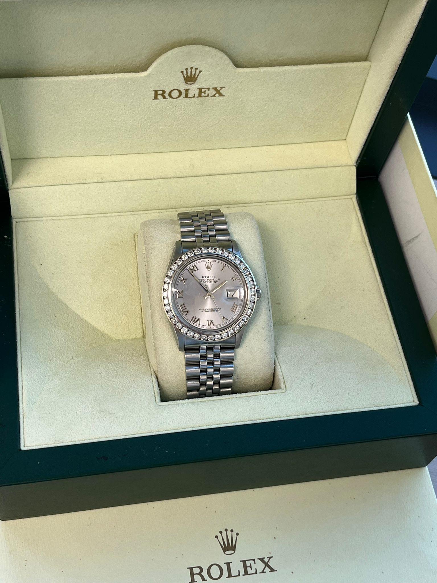 Rolex Datejust 36mm Gold Steel Natural 2.5ct Diamond Bezel Jubilee Watch 16014 Unisexe en vente
