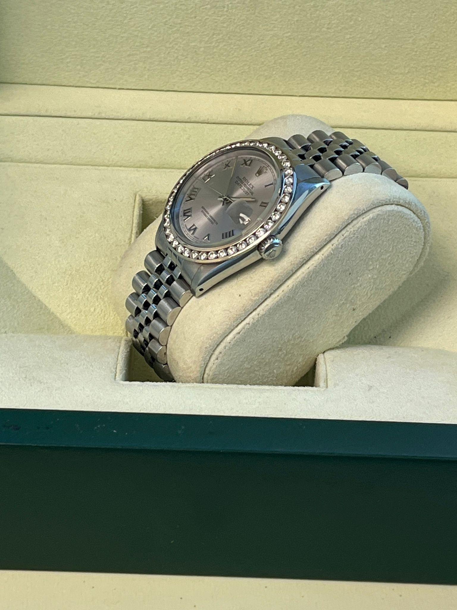 Rolex Datejust 36mm Gold Steel Natural 2.5ct Diamond Bezel Jubilee Watch 16014 en vente 1