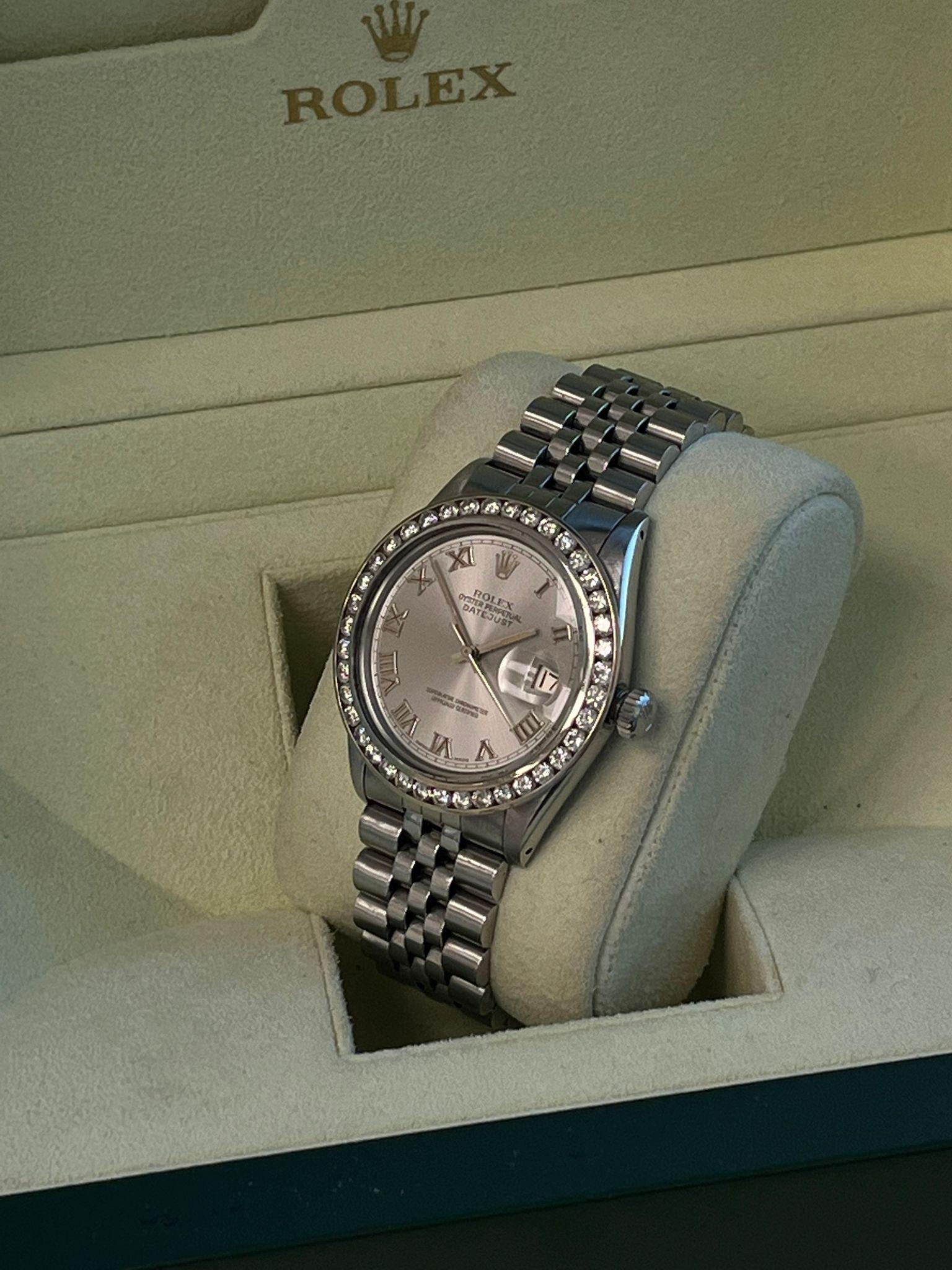 Rolex Datejust 36mm Gold Steel Natural 2.5ct Diamond Bezel Jubilee Watch 16014 en vente 2