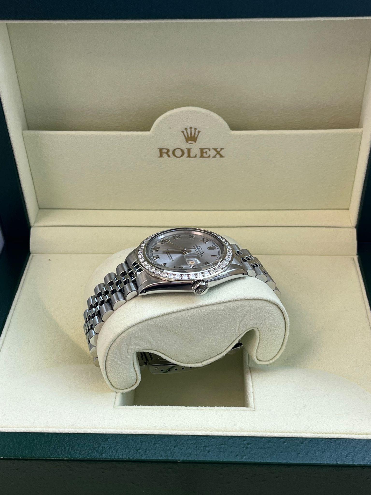 Rolex Datejust 36mm Gold Steel Natural 2.5ct Diamond Bezel Jubilee Watch 16014 en vente 3
