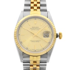 Rolex Datejust Gold Steel No Holes Champagne Dial Mens Watch 16233