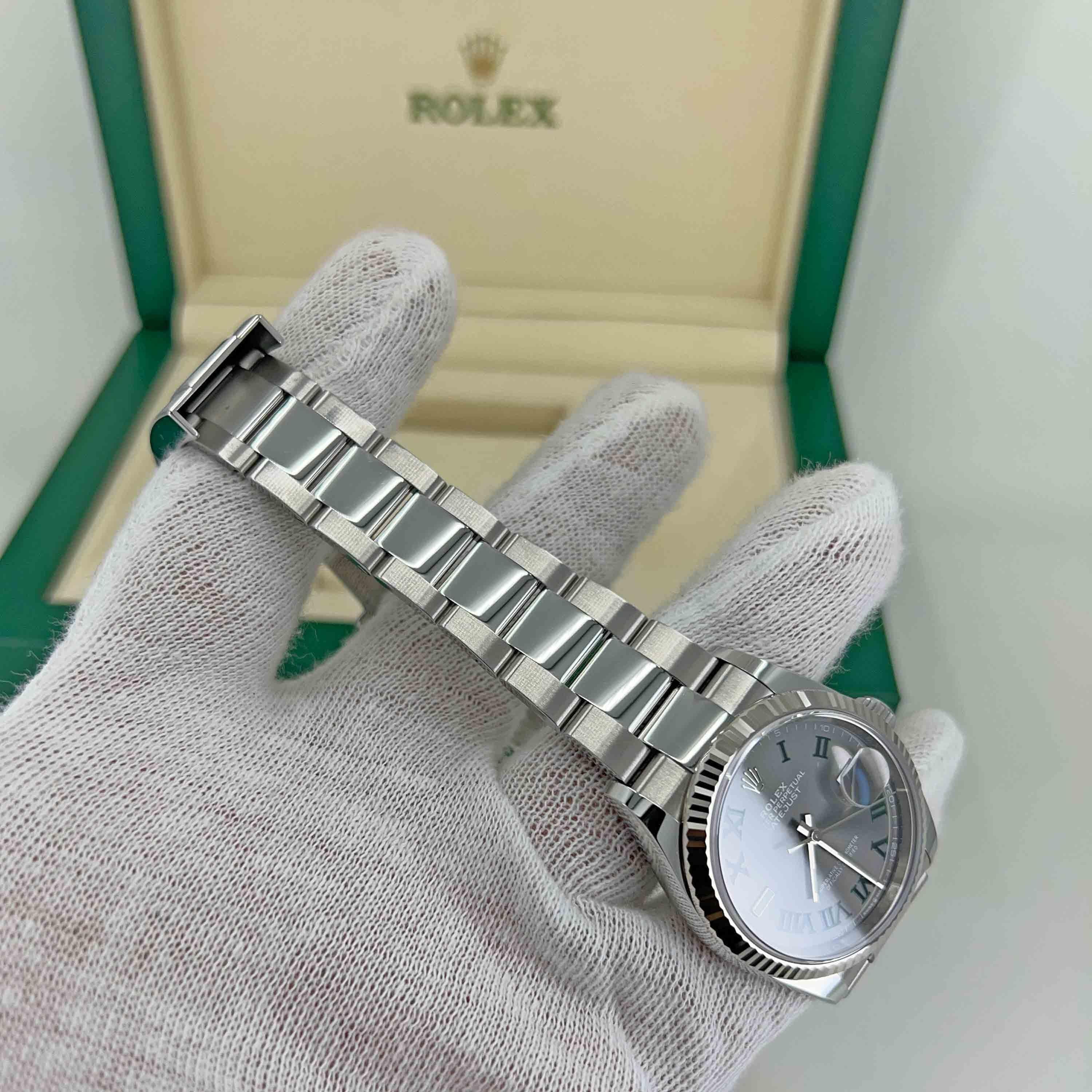 Rolex Datejust, Green Slate Roman, Oyster, Fluted, 126234, Unworn Watch Complete For Sale 3