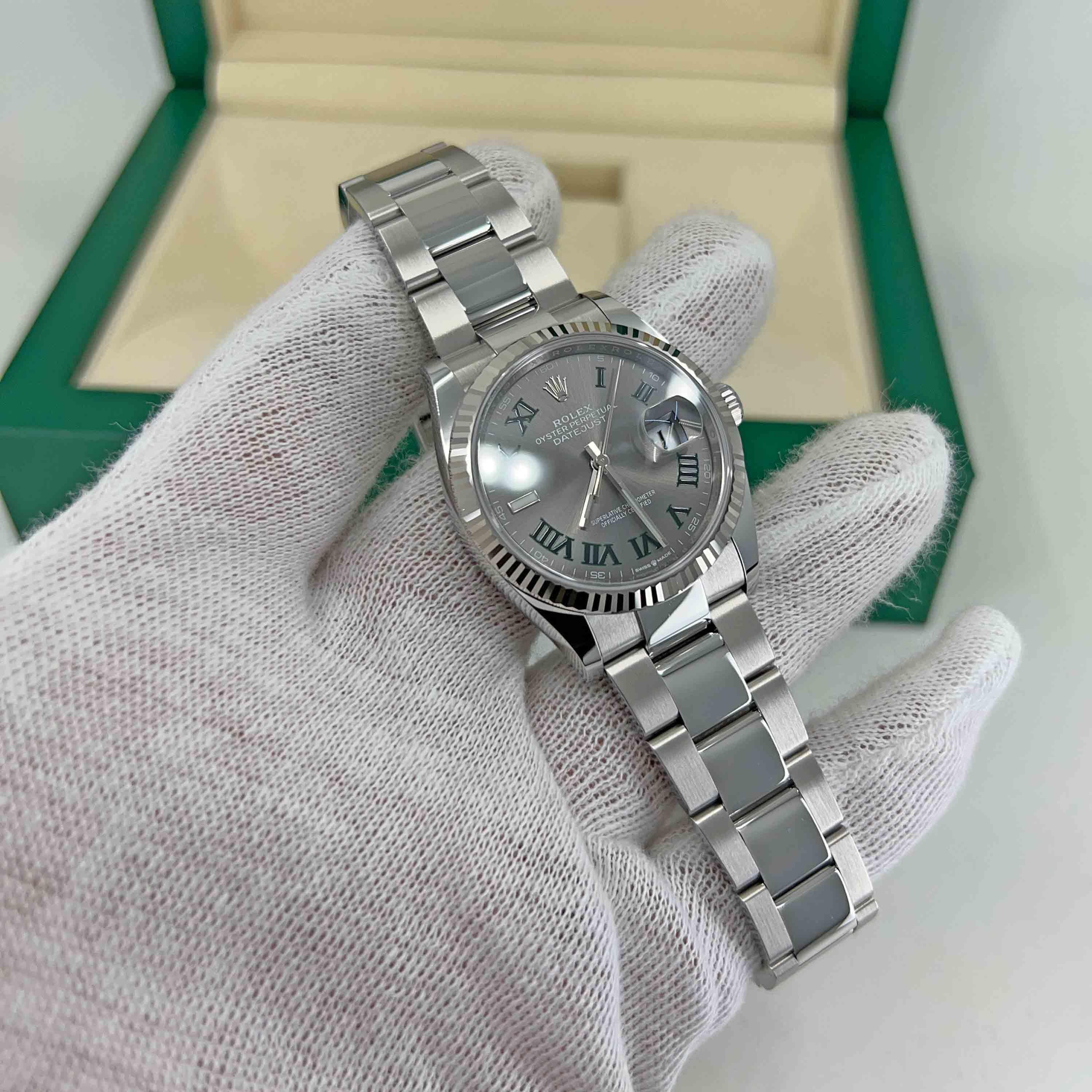 Rolex Datejust, Green Slate Roman, Oyster, Fluted, 126234, Unworn Watch Complete For Sale 1