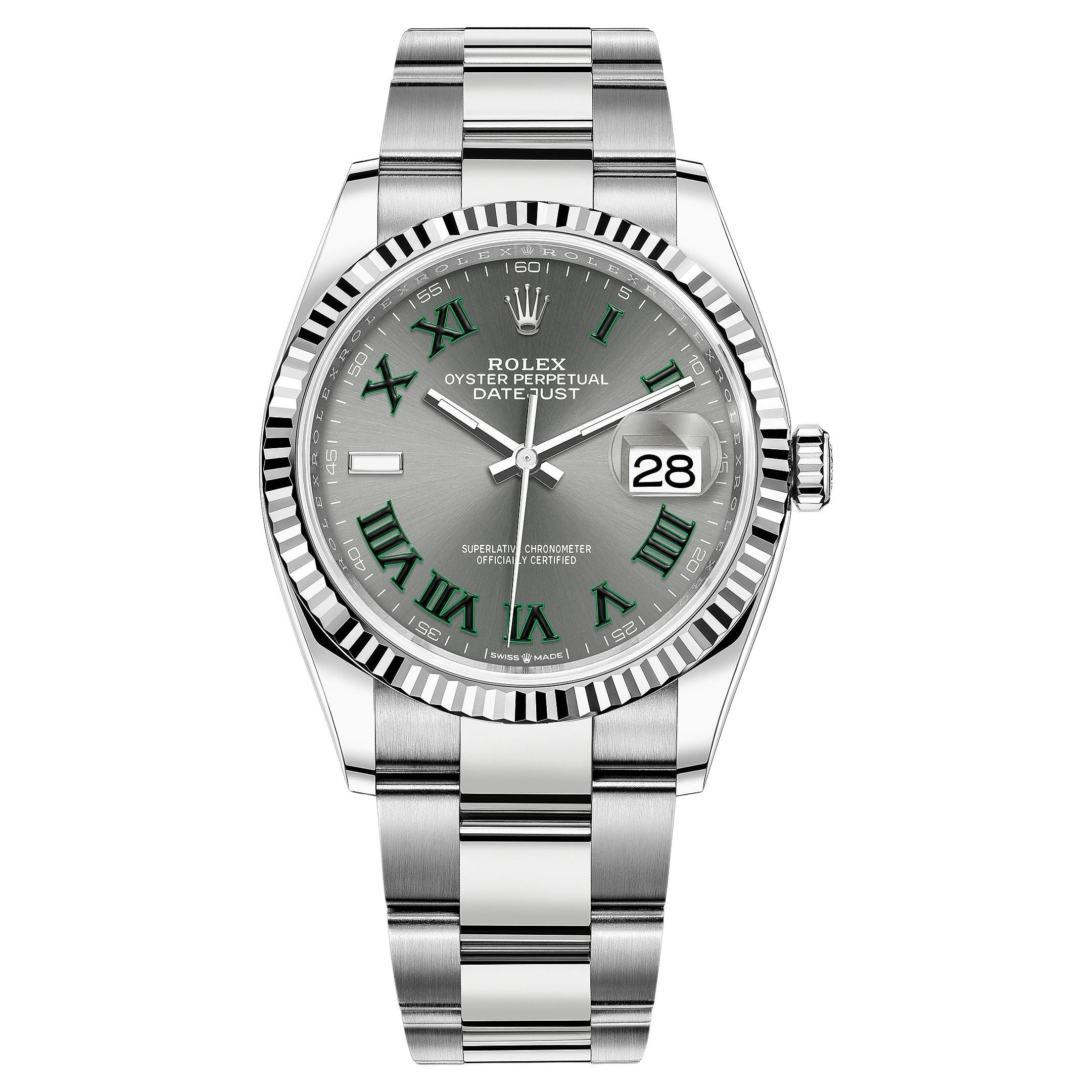 Rolex Datejust, Green Slate Roman, Oyster, Fluted, 126234, Unworn Watch Complete For Sale